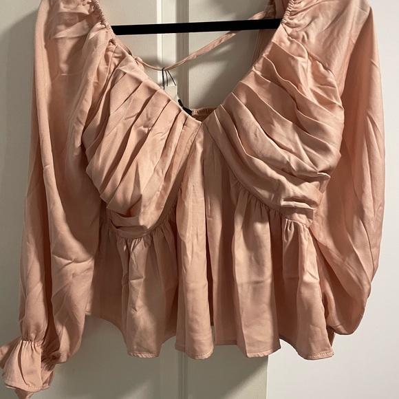 Pink blush medium long sleeve satin top never been worn. - Picture 4 of 4